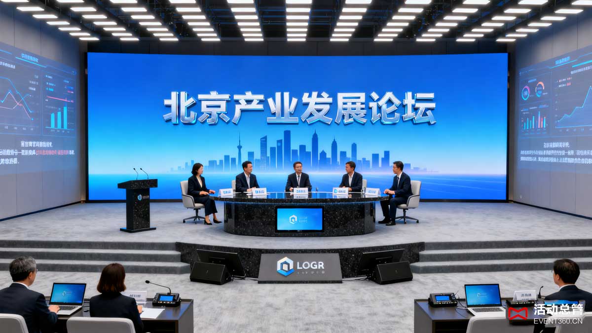 北京行业高峰论坛现场案例 - 活动总管策划的高端峰会现场，嘉宾正在进行圆桌讨论