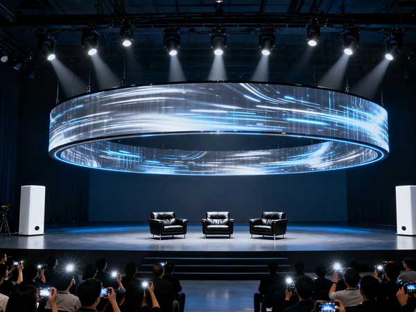 品牌发布会现场，新产品展示区设计独特，吸引众多媒体关注