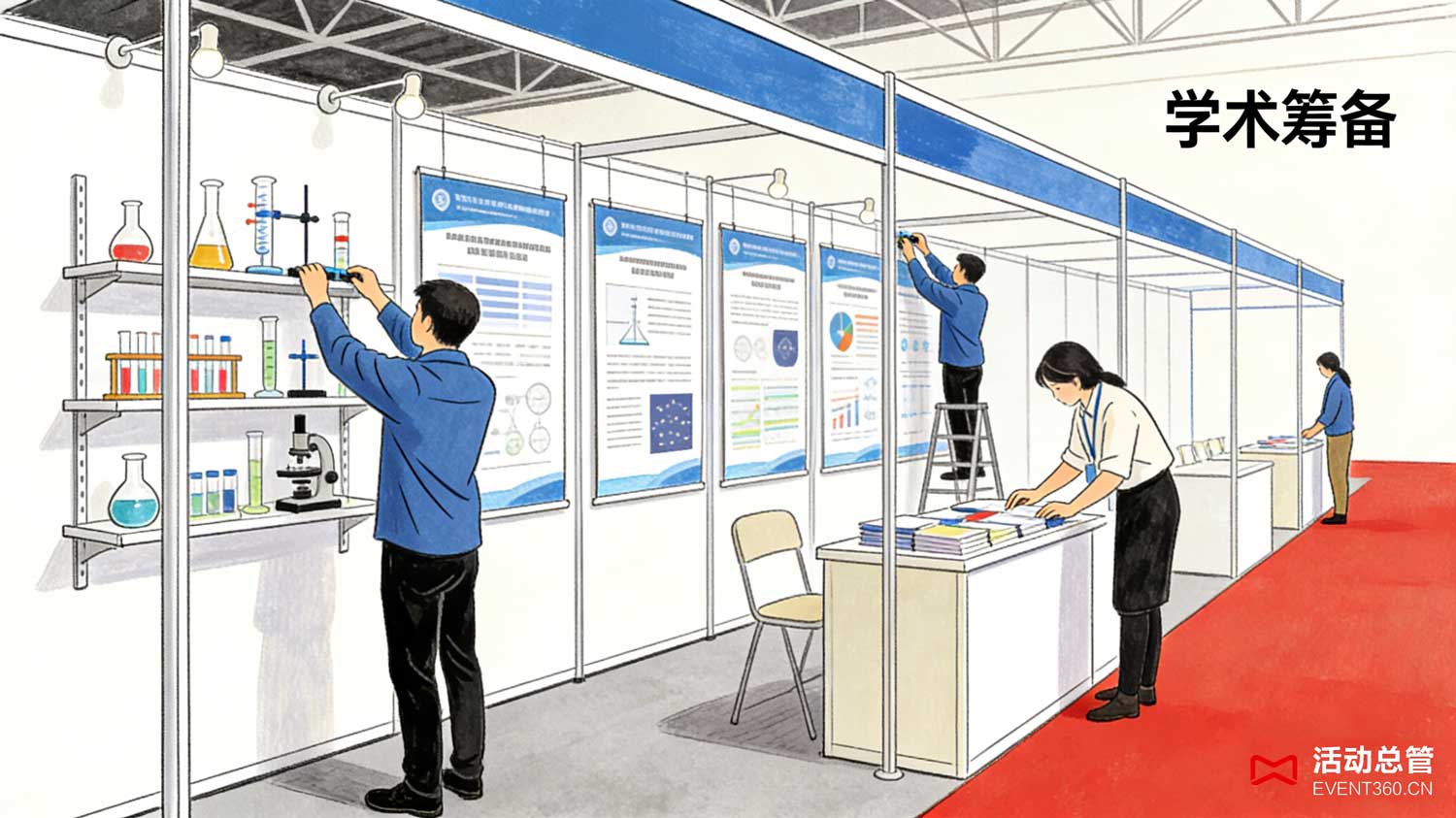 北京学术会议展台搭建现场 - 活动总管打造的浓厚学术氛围会场布置效果