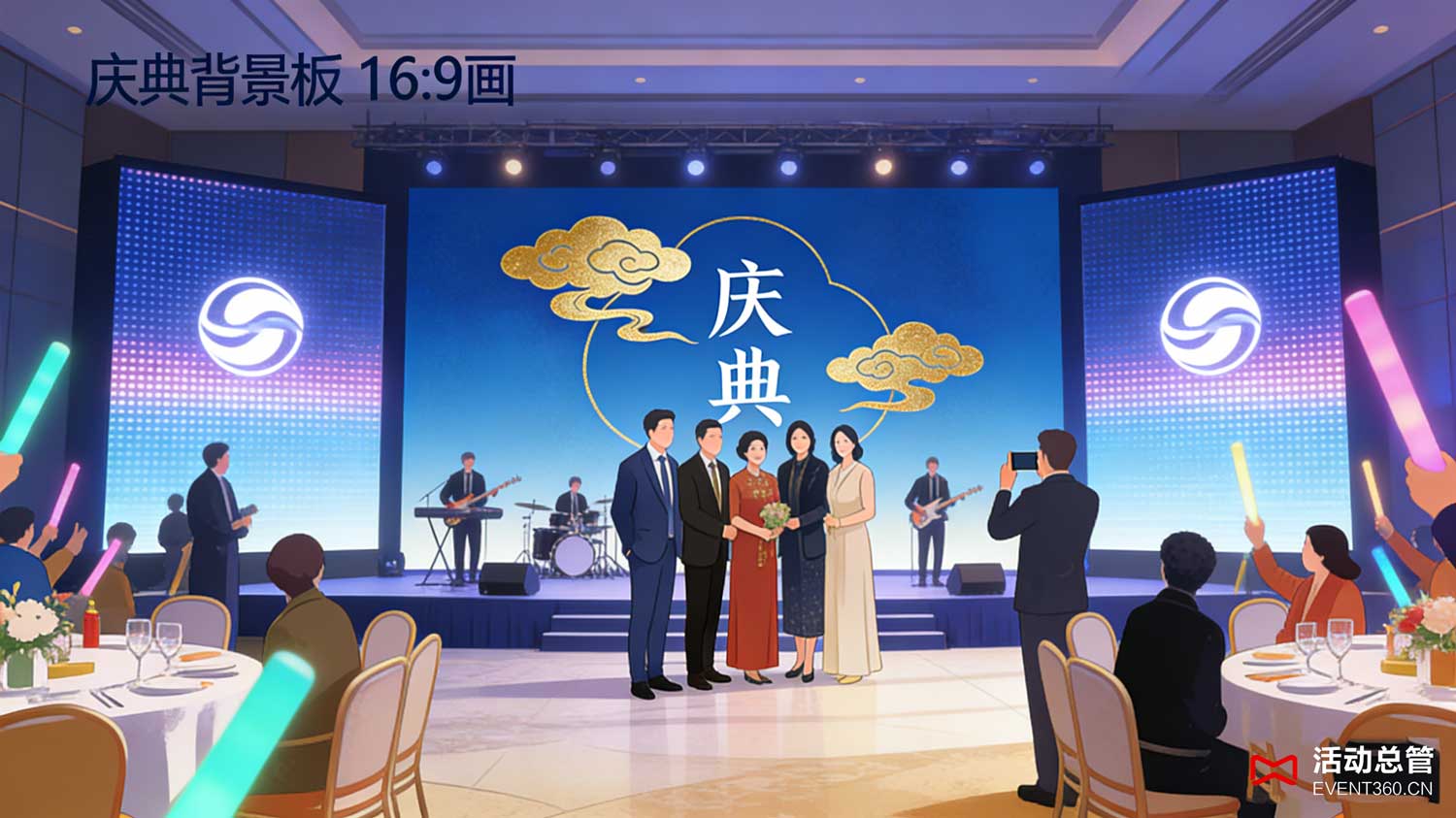 北京庆典背景板制作案例 - 活动总管EVENT360为北京某互联网企业周年庆定制的木质背景板+金属字效果，庄重且凸显品牌质感