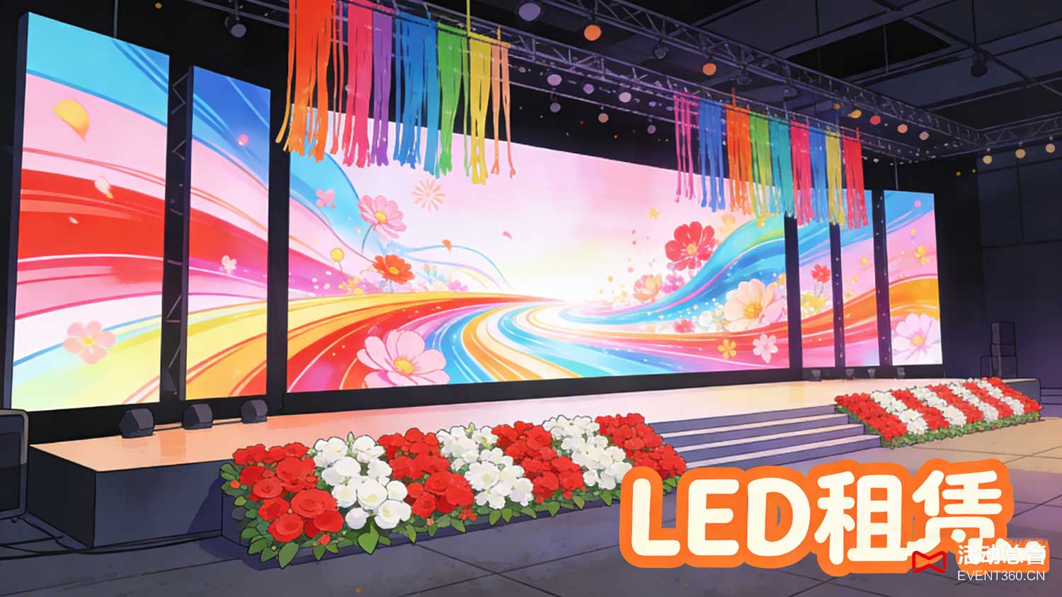 北京仪式庆典LED显示屏租赁 - 动态视觉方案实景，P3高清LED屏，亮度≥5000cd/㎡，适配北京开业庆典/周年庆/启动仪式，动态画面增强活动氛围