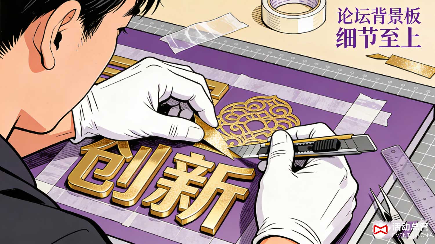 天津论坛背景板制作现场 - 活动总管EVENT360为天津某金融论坛定制的融合天津之眼元素的创意会场背景板效果