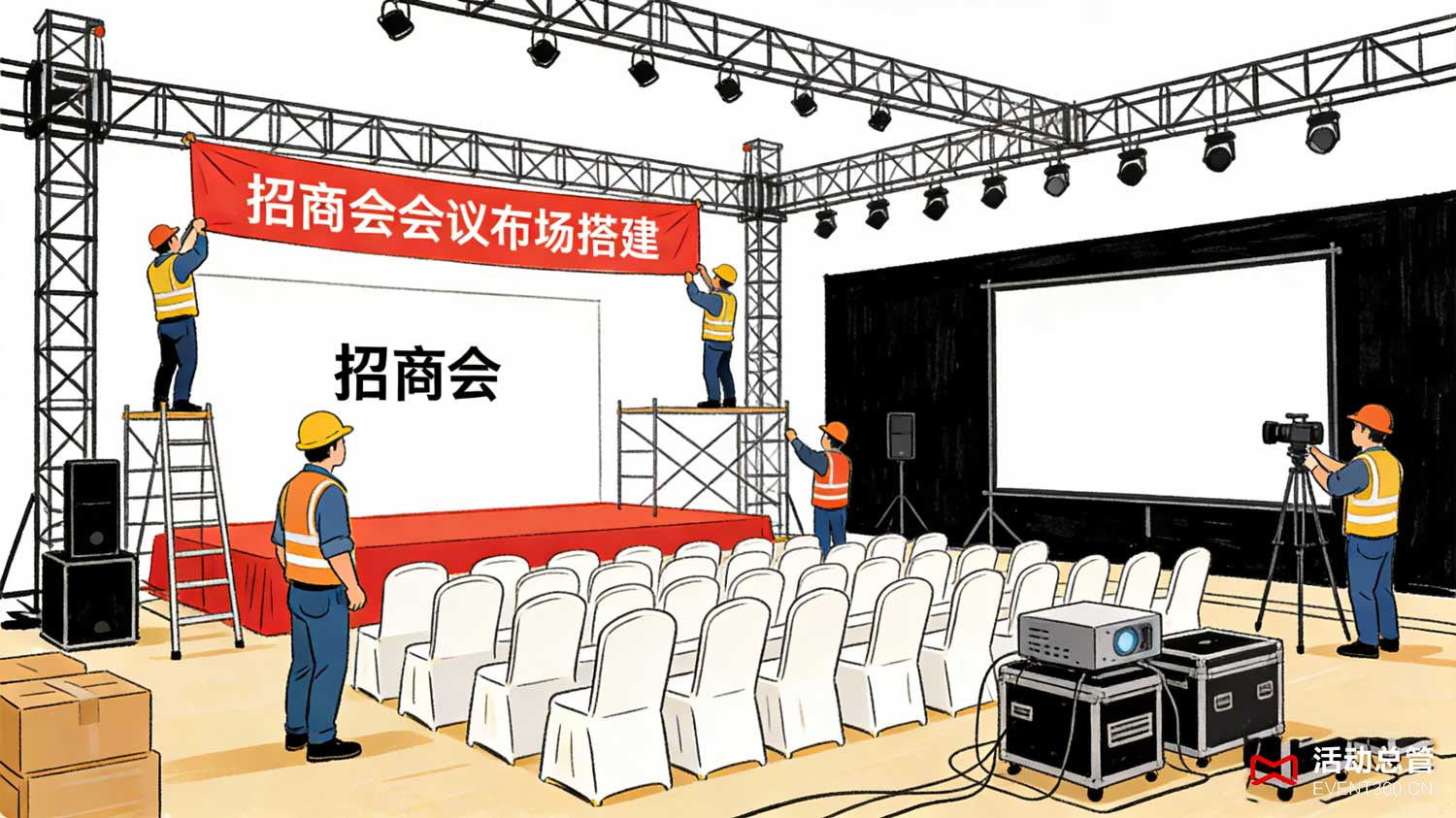 天津招商会会议布场搭建现场 - 活动总管打造的高效落地招商会布场效果